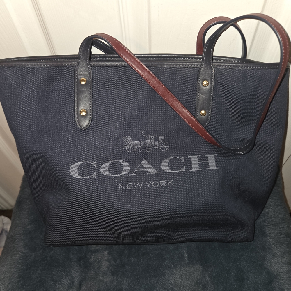 Coach Dark Blue and Brown Tote Bag